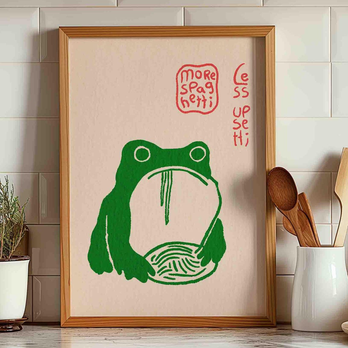 Frog Eating Spaghetti Funny Retro Diner Quote Kitchen Poster