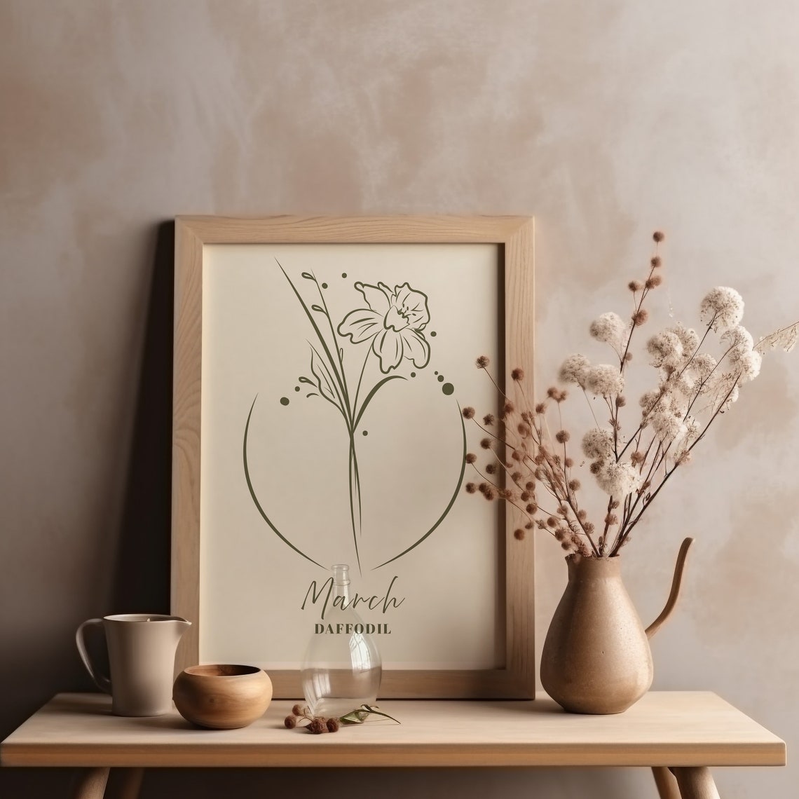March Daffodil Birth Flower Minimalist Botanical Line Drawing Poster