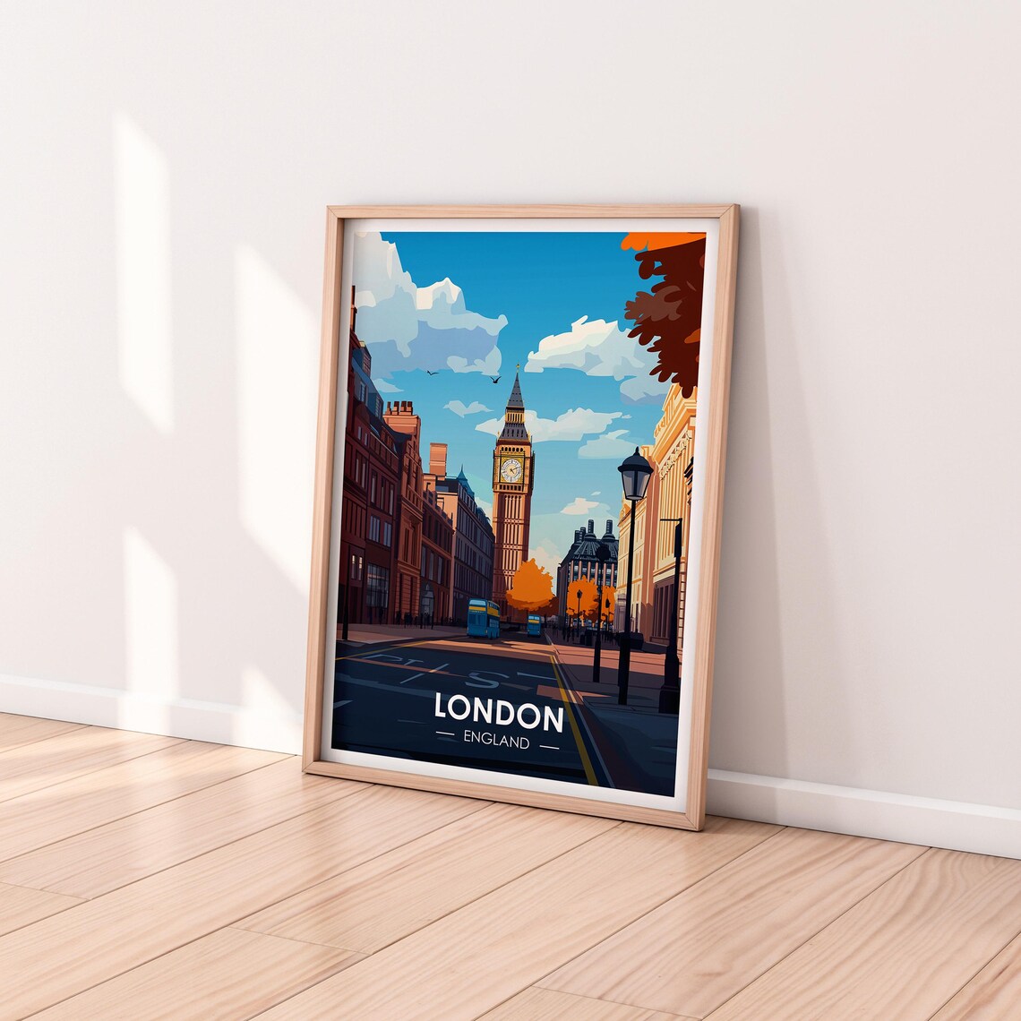 London England Big Ben Street With Double Decker Buses Travel Poster - Image 2