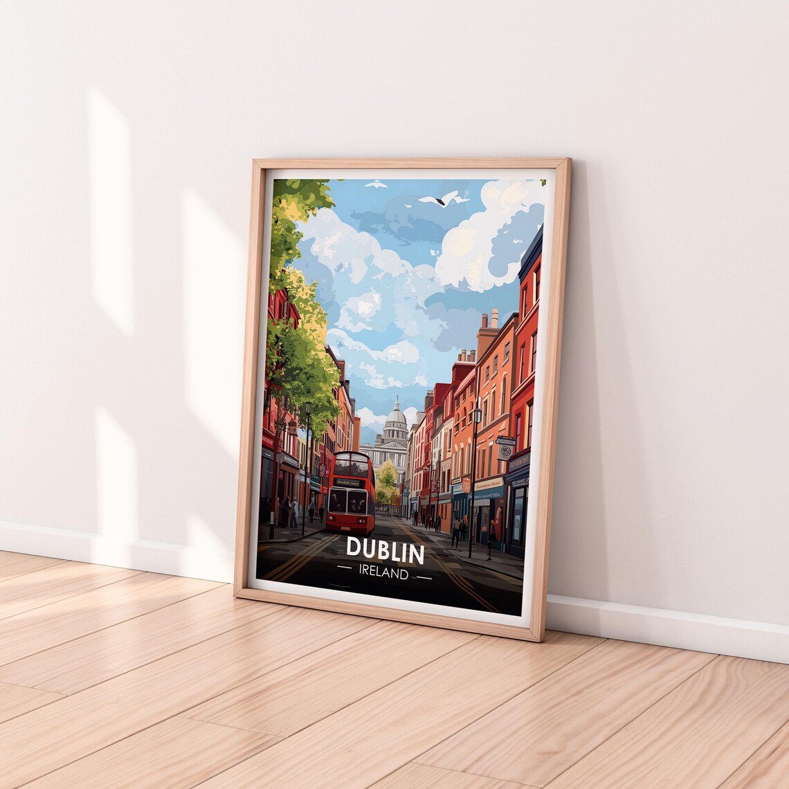 Dublin Ireland Red Bus Old Town Street Vintage Travel Poster - Image 2
