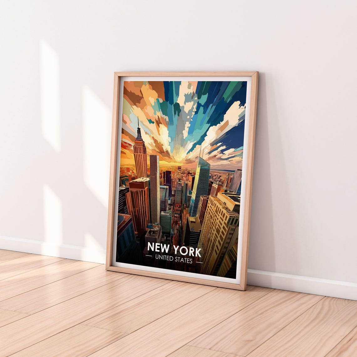 New York Empire State Building Golden Radiant Sunset Clouds Poster - Image 2