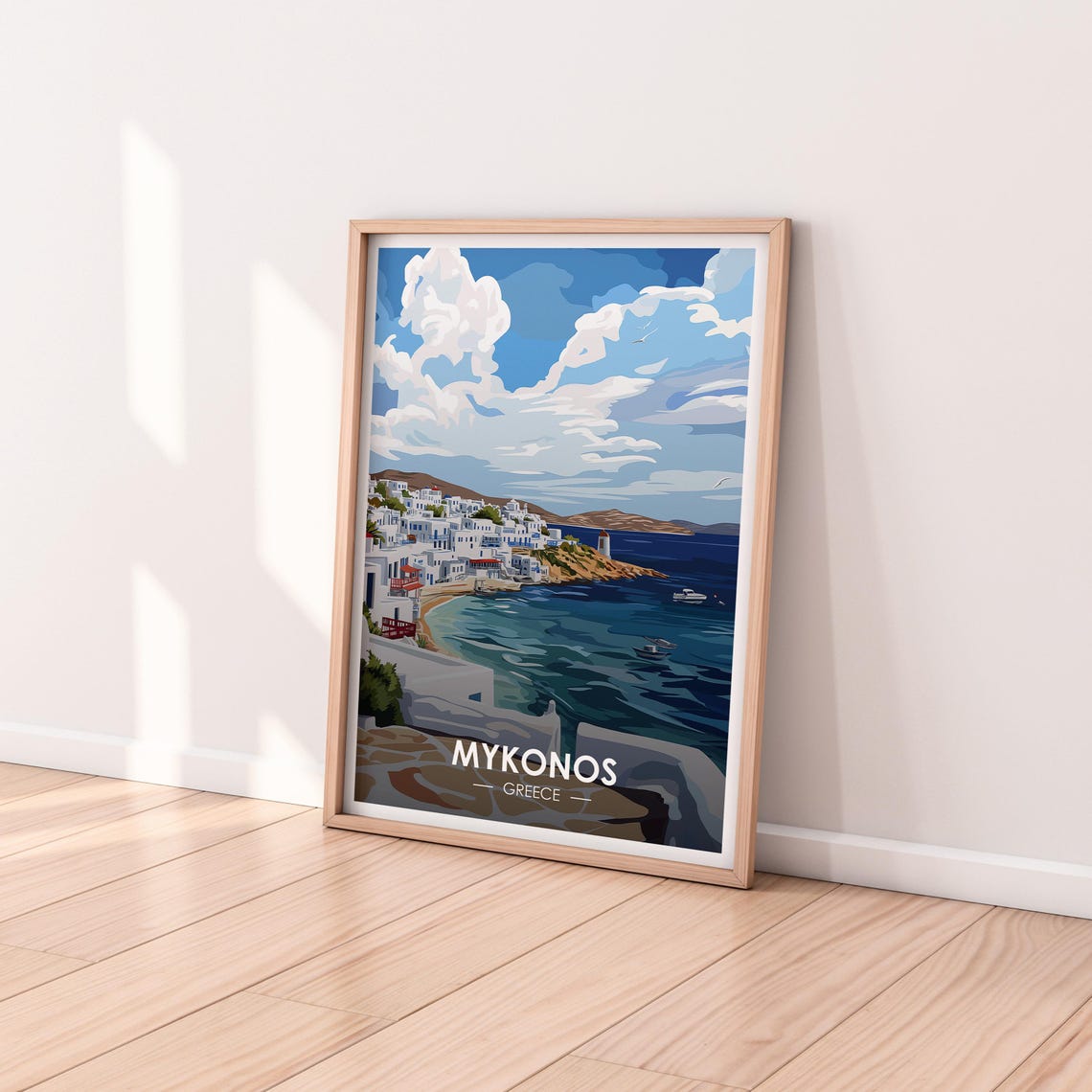 Mykonos Greece Whitewashed Town Windmill Aegean Coast Travel Poster - Image 2