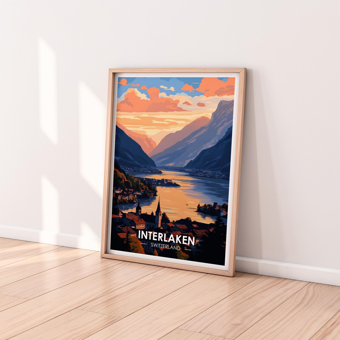 Interlaken Switzerland Sunset Lake And Mountain View Travel Poster - Image 2