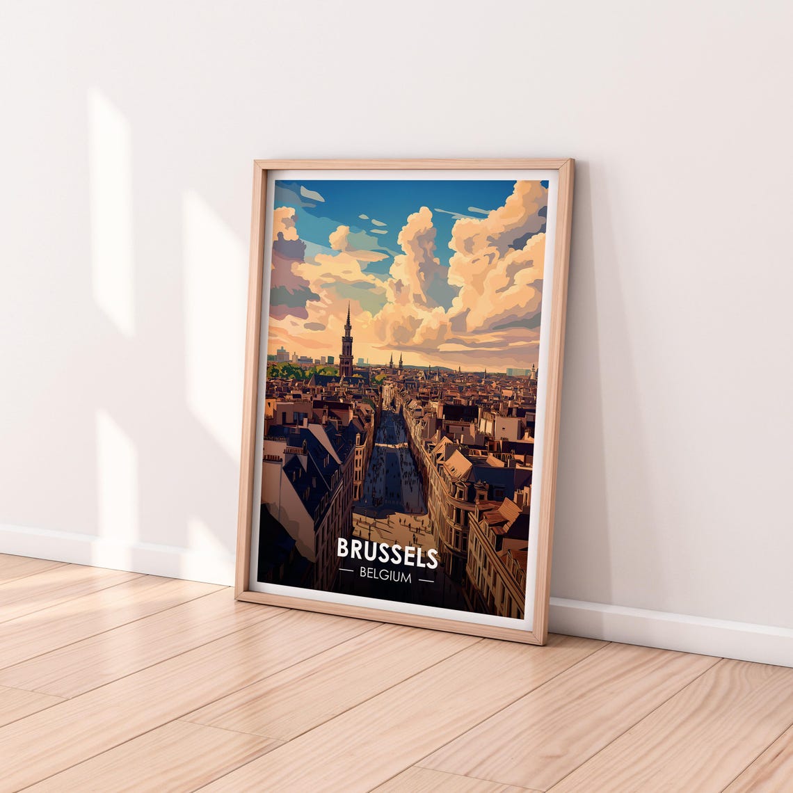Brussels Belgium Rooftops Cityscape Retro European Travel Poster - Image 2