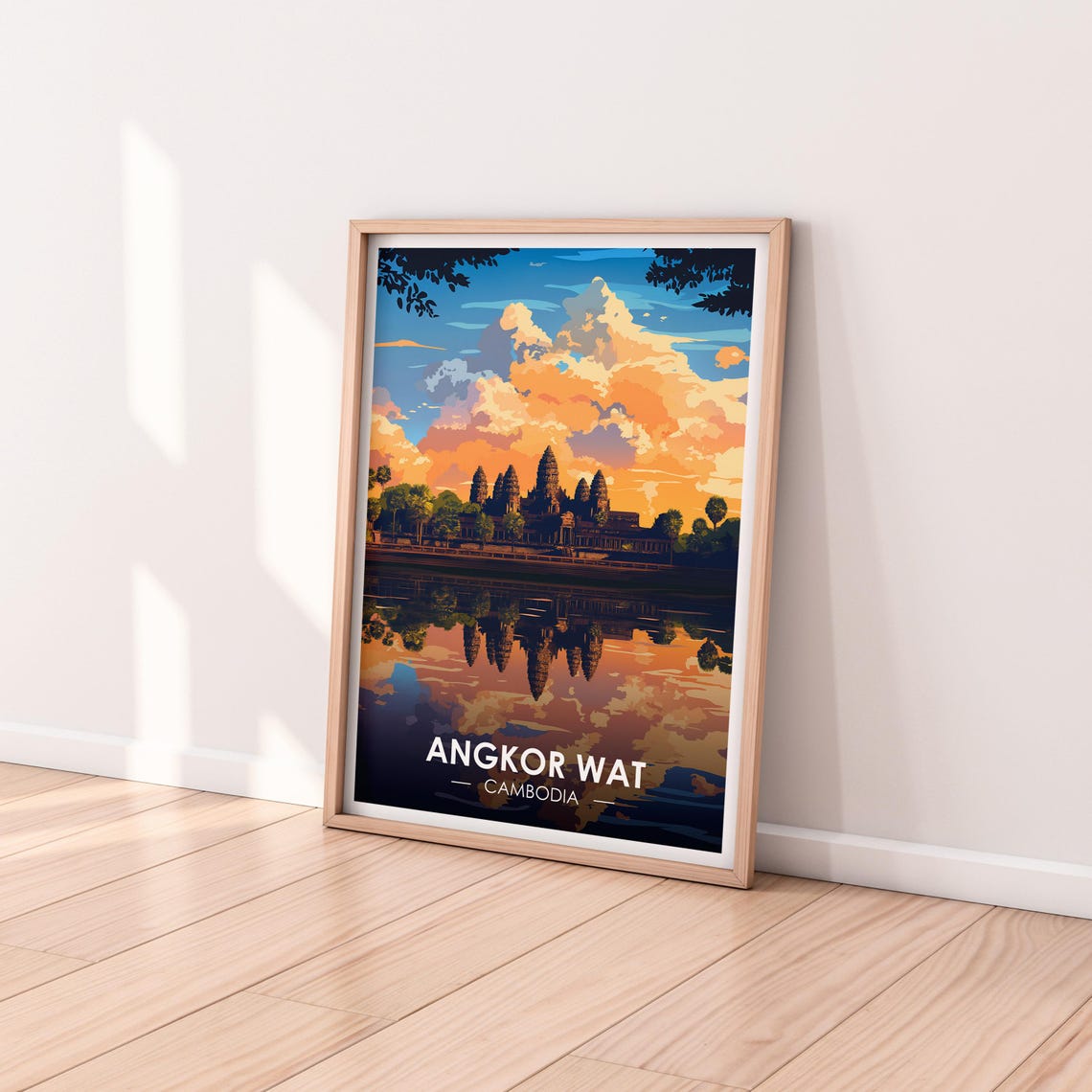 Angkor Wat Cambodia Temple Reflection Sunset Water Glow Poster - Image 2