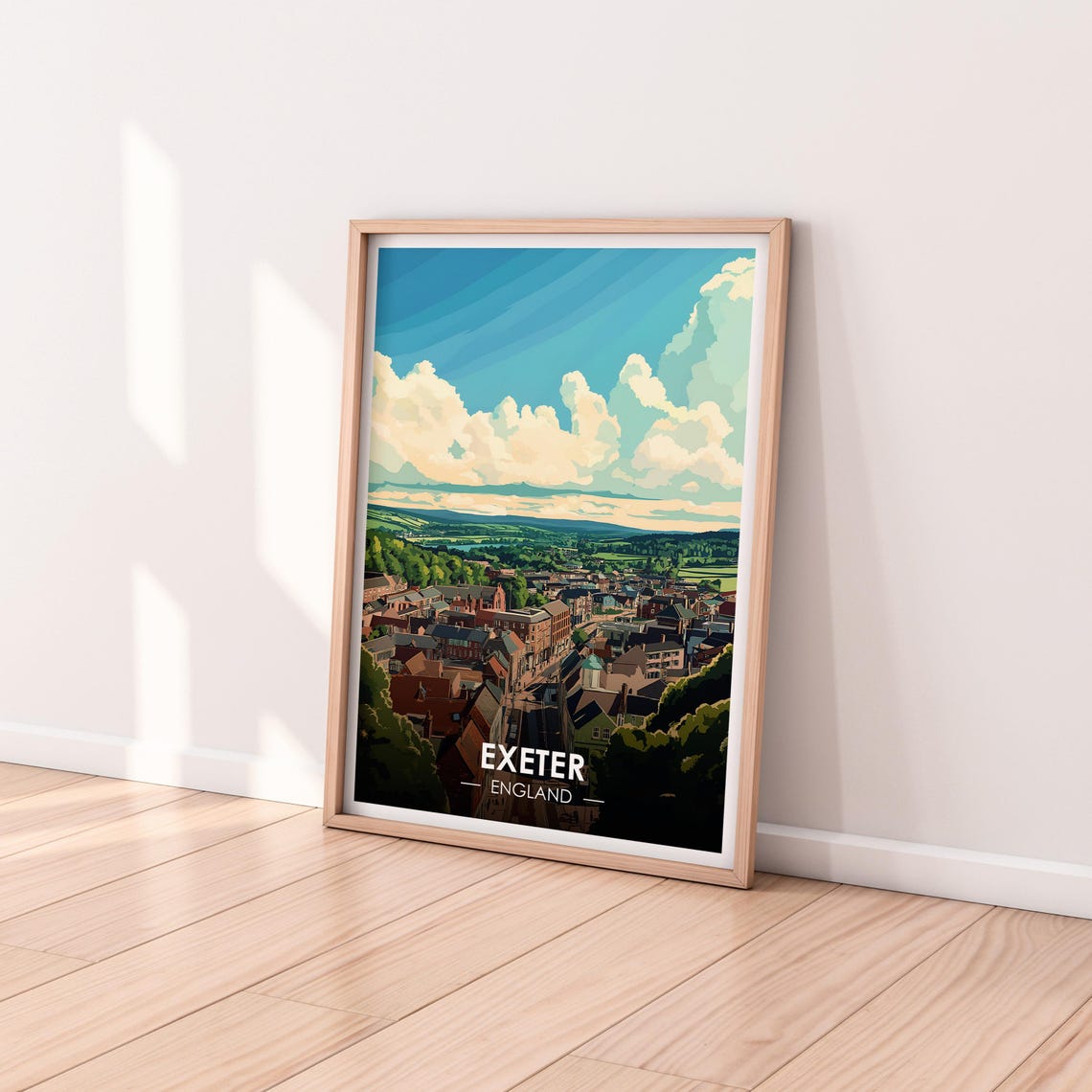 Exeter England Red Brick Town Green Hills Hilltop Viewpoint Poster - Image 2