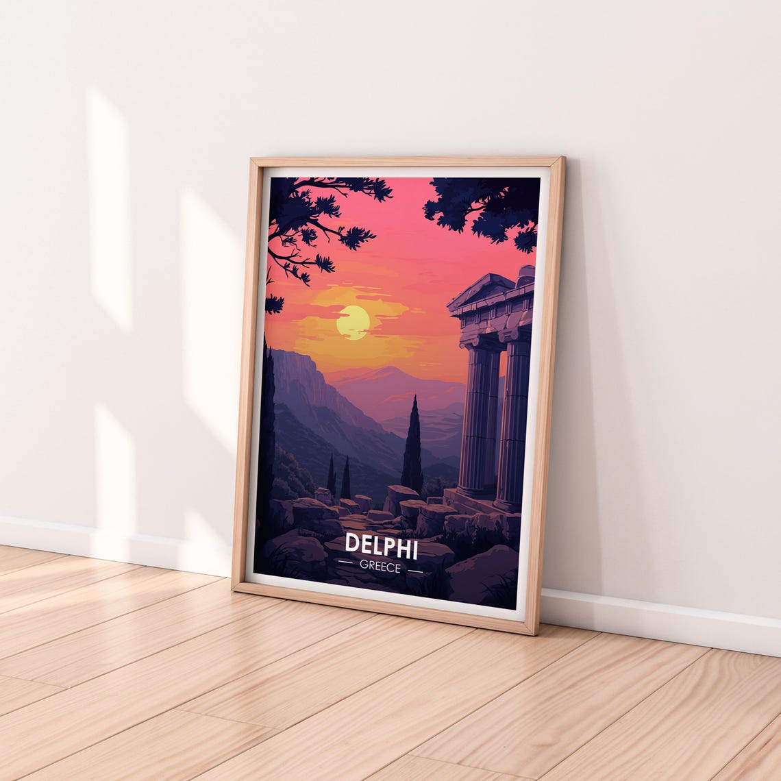 Delphi Greece Ancient Temple Ruins Mountain Sunset Travel Poster - Image 2