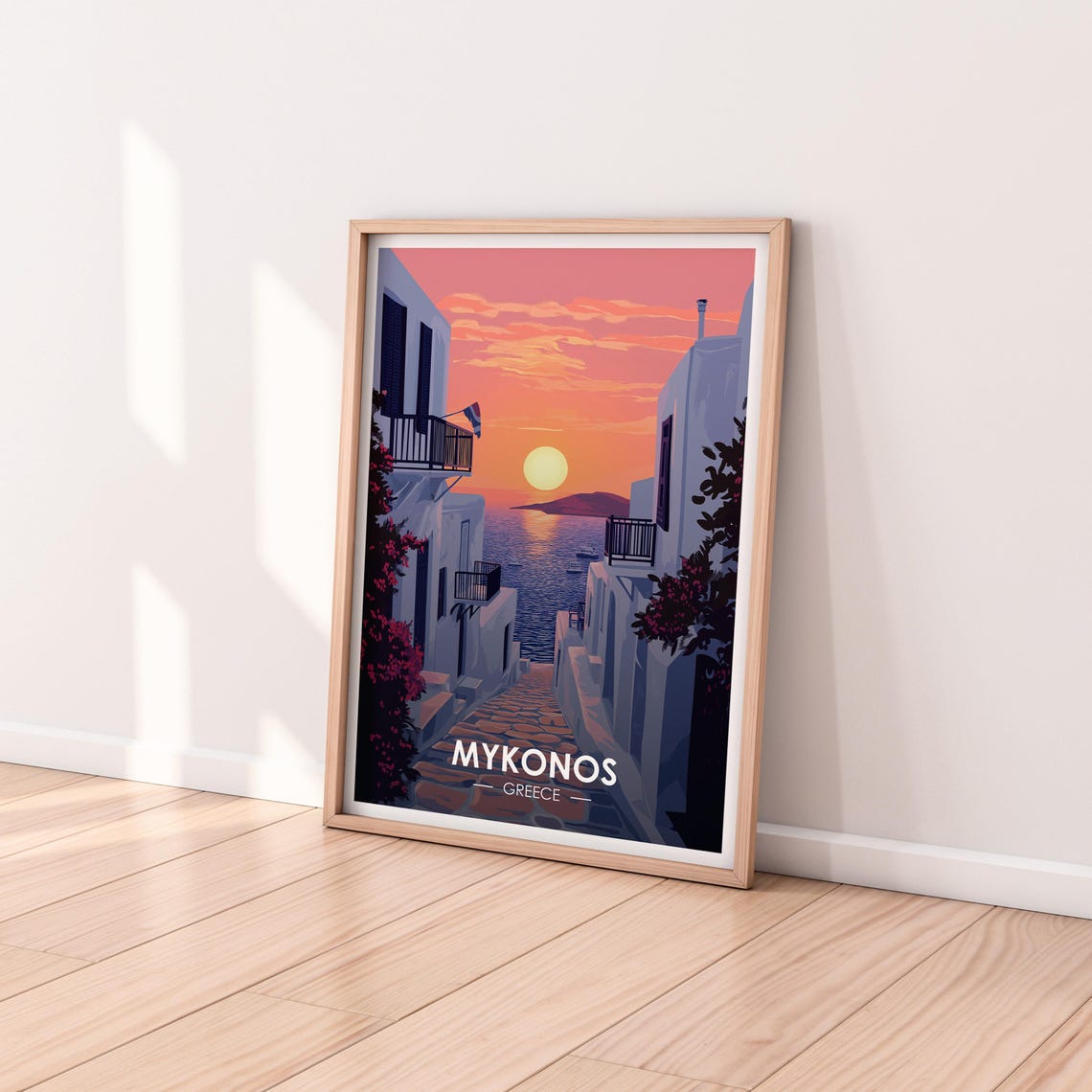 Mykonos Greece Sunset Alley Aegean Sea Whitewashed Lane Poster - Image 2