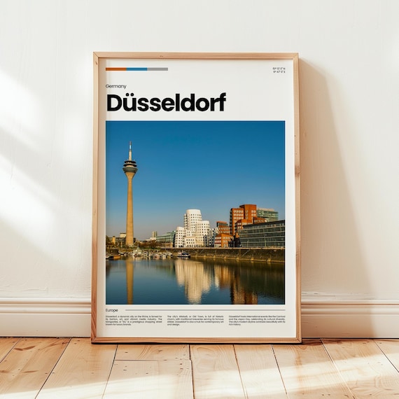 Dusseldorf Germany Rheinturm Tower Harbor Skyline Travel Poster