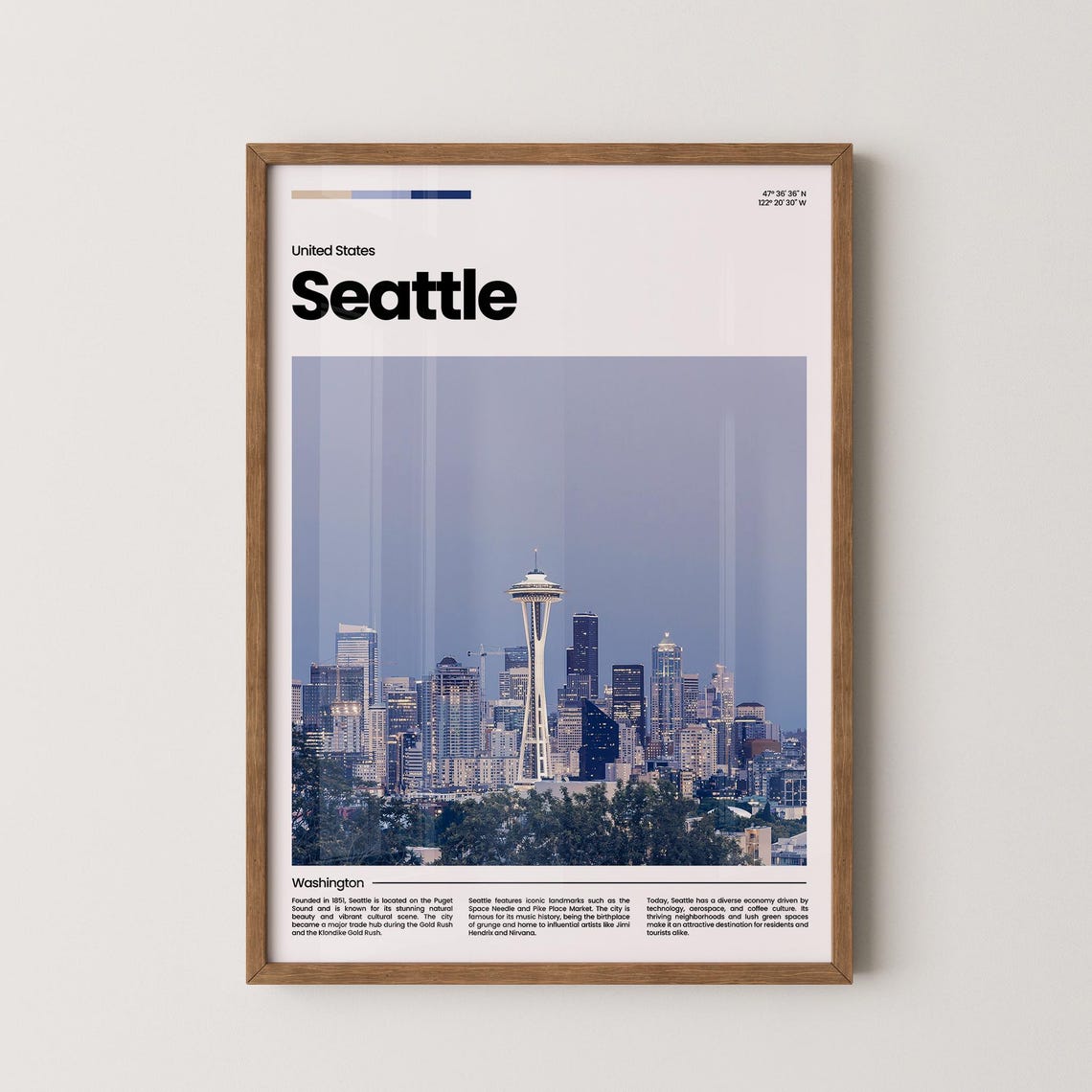 Seattle Washington Space Needle Skyline Twilight Cityscape Poster
