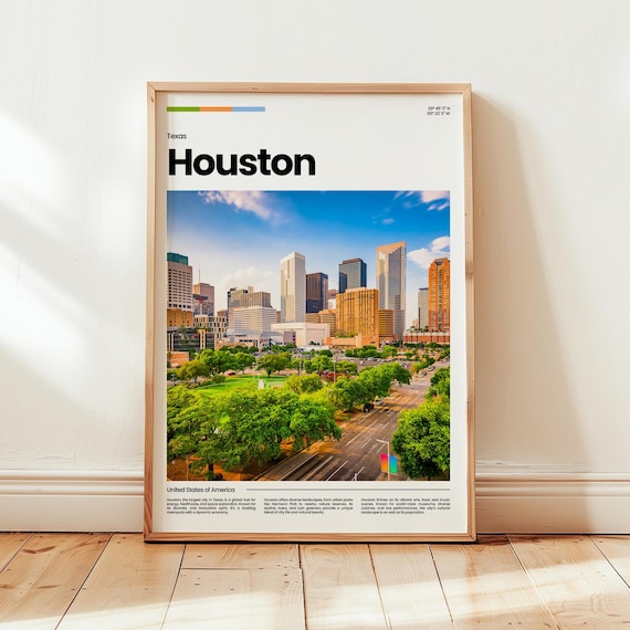 Houston Texas Downtown Skyline Daytime Aerial City Travel Poster