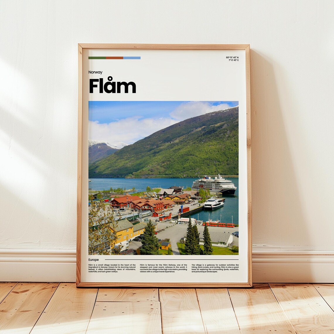 Flam Norway Fjord Village Photo Travel Poster Scandinavian Decor