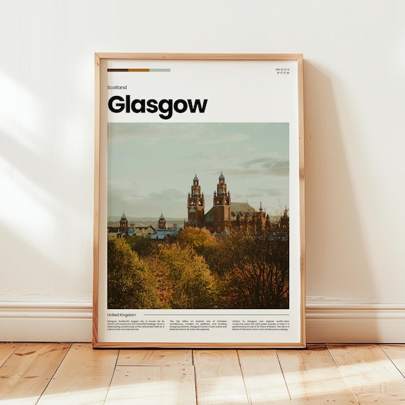 Glasgow Scotland City View Historic Towers Modern Travel Poster