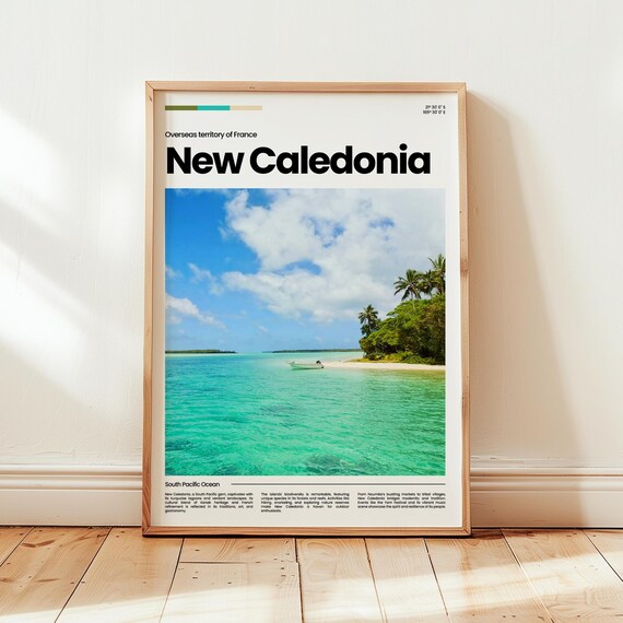 New Caledonia South Pacific Turquoise Lagoon Island Travel Poster
