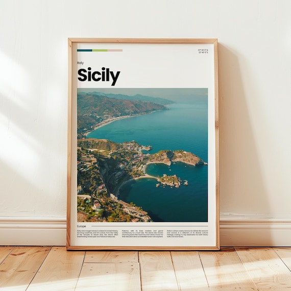 Sicily Italy Aerial Coastal Cliffs Coves Scenic Travel Poster