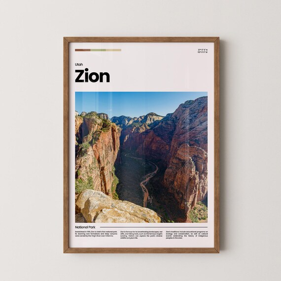 Zion National Park Utah Red Rock Canyon Scenic Landscape Poster