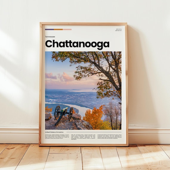 Chattanooga Tennessee Travel Poster With Lookout Mountain Cannon