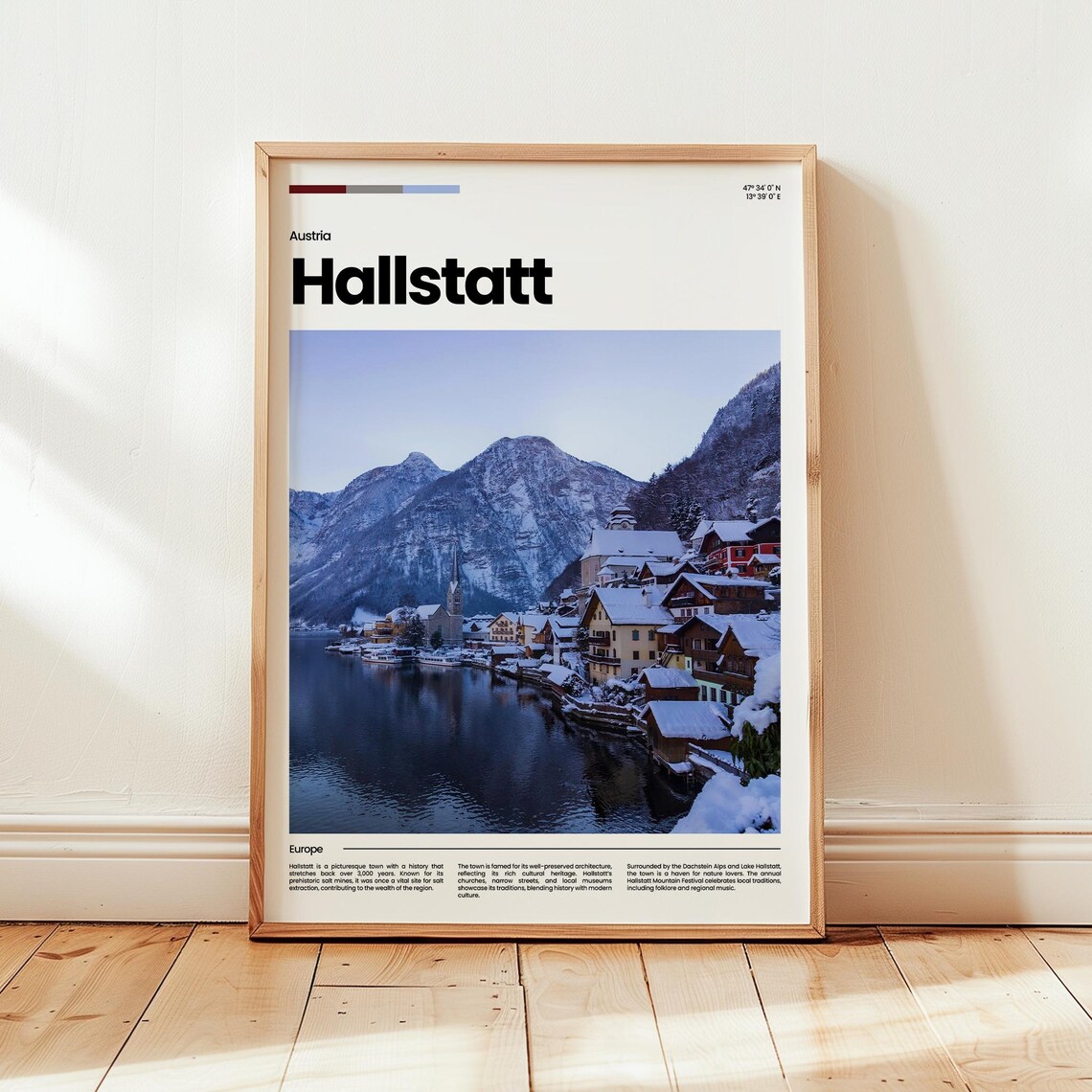 Hallstatt Winter Lakeside Village Snowy Alps Austria Travel Poster