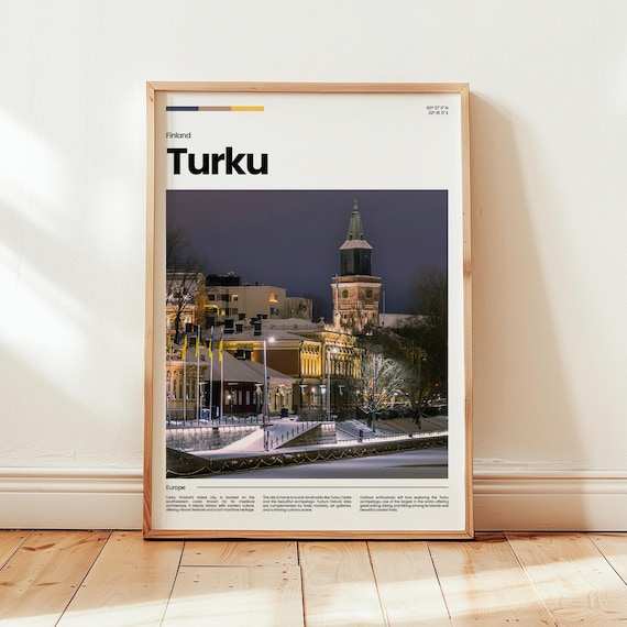 Turku Finland Winter Night Cityscape Cathedral Travel Photo Poster