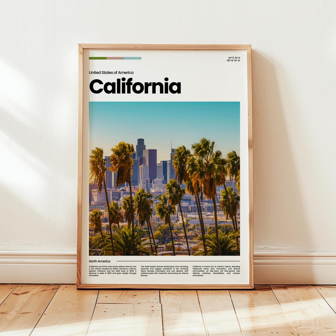 California Los Angeles Skyline Palm Trees State Travel Poster