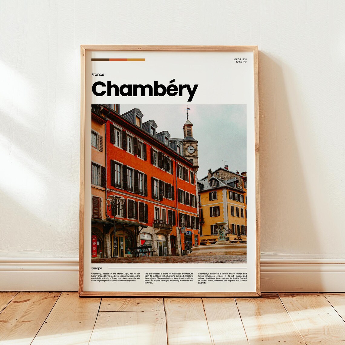 Chambery France Old Town Square Colorful Facades Travel Poster