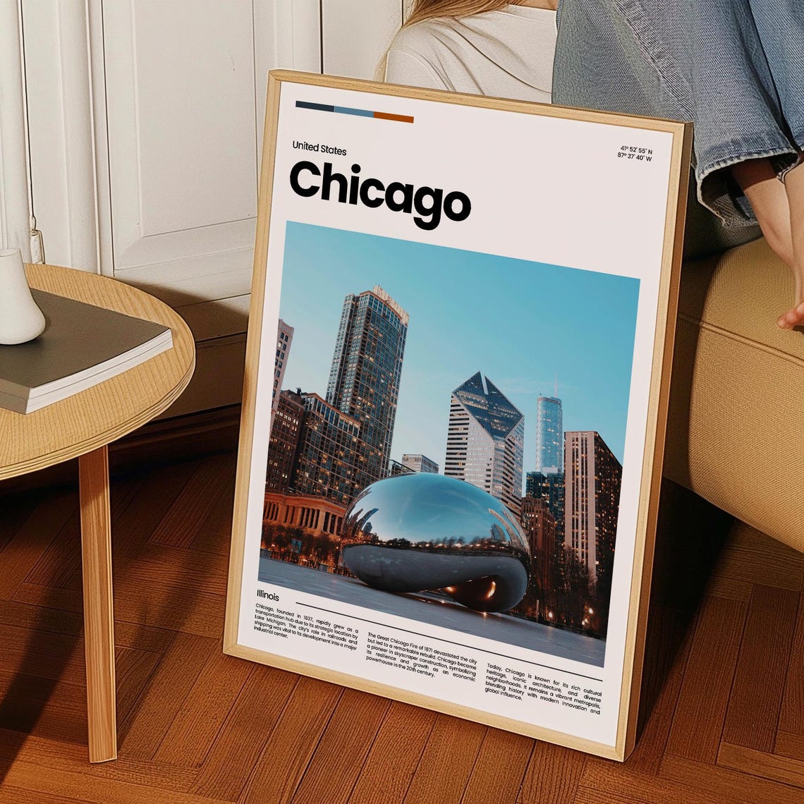 Chicago Illinois Cloud Gate Sculpture Skyline Travel Art Poster - Image 3