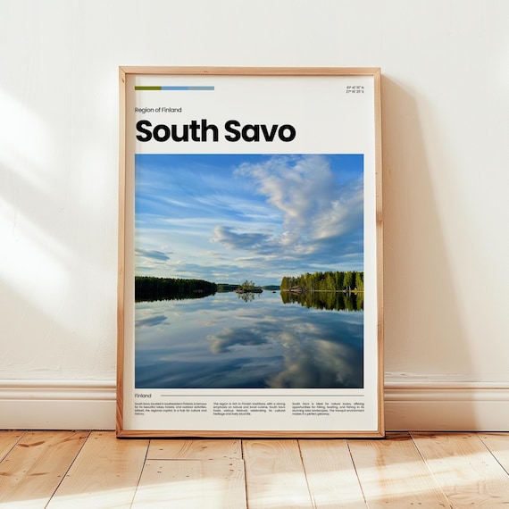 South Savo Finland Mirror Lake Clouds Forest Region Travel Photo Poster
