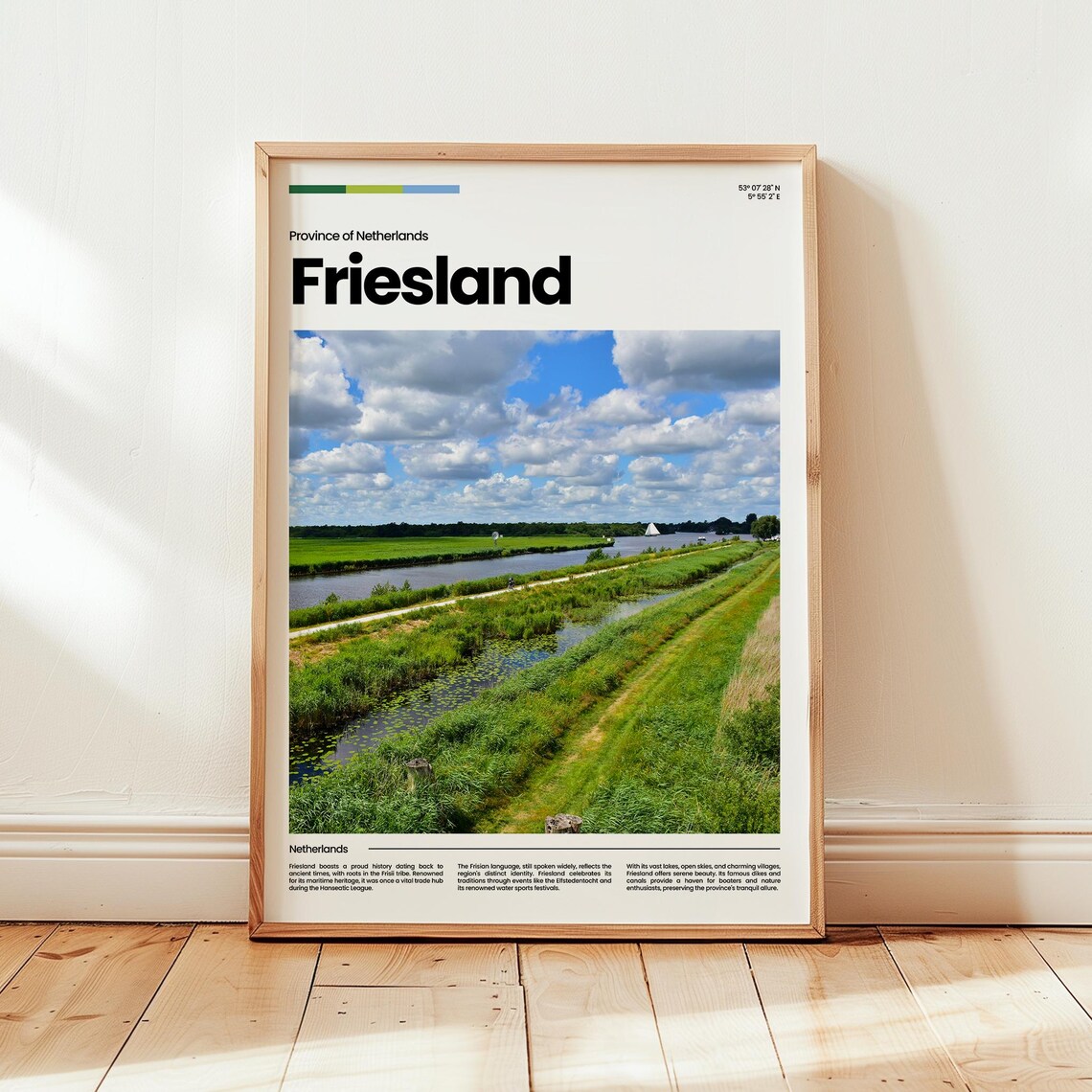 Friesland Netherlands Green Waterways Countryside Travel Poster