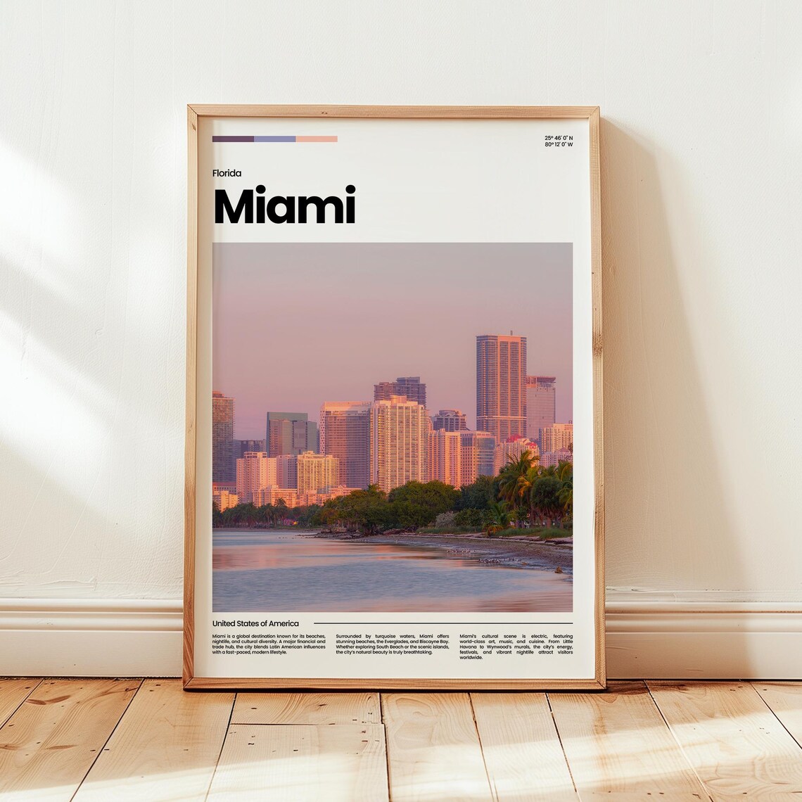 Miami Florida Downtown Glowing Skyline at Dusk Photo Travel Poster