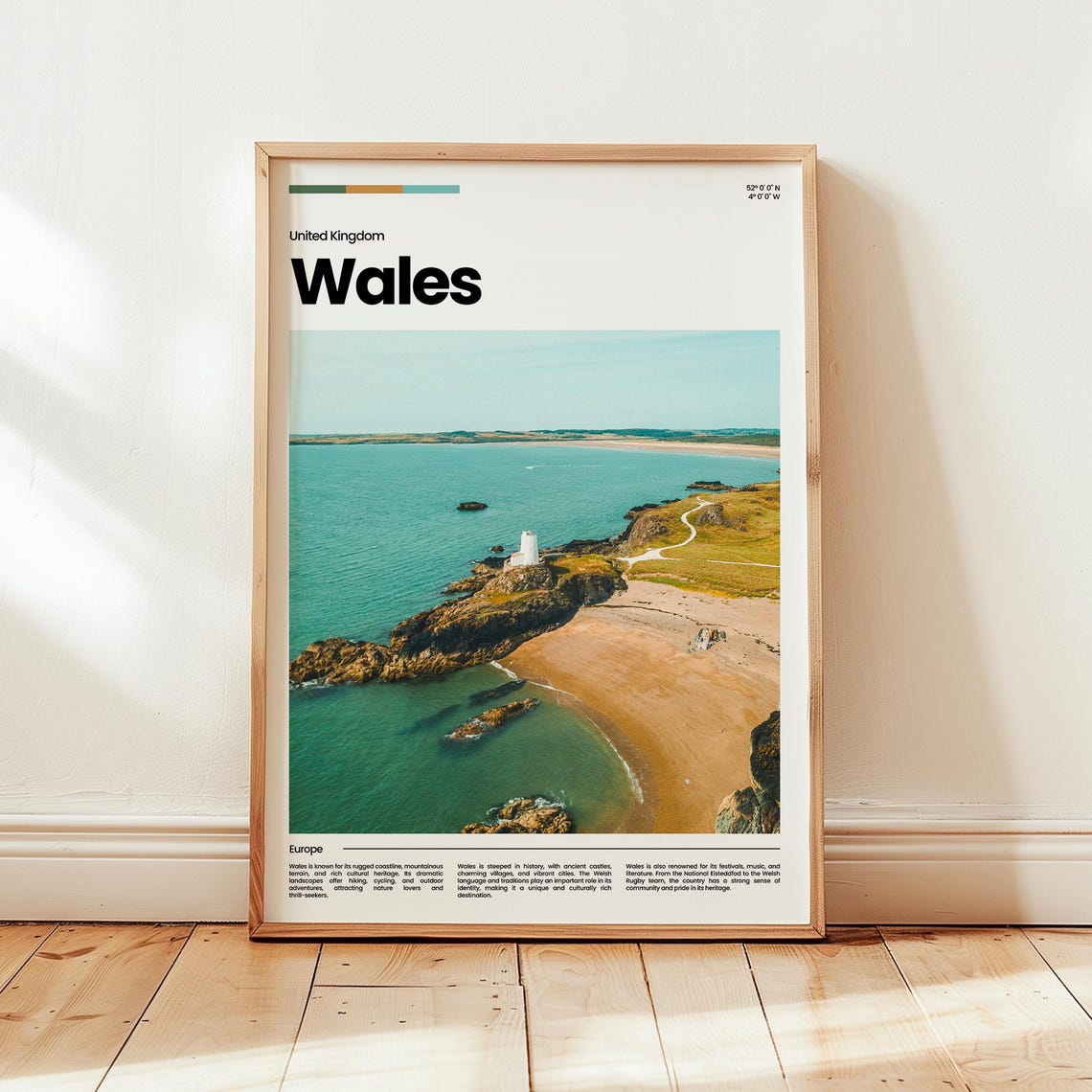 Wales Lighthouse Rocky Headland Beach Coast Aerial Travel Poster