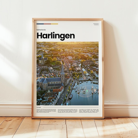 Harlingen Netherlands Harbor Aerial View Europe Travel Photo Poster