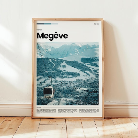 Megève France Alpine Ski Resort Cable Car Mountain Travel Poster