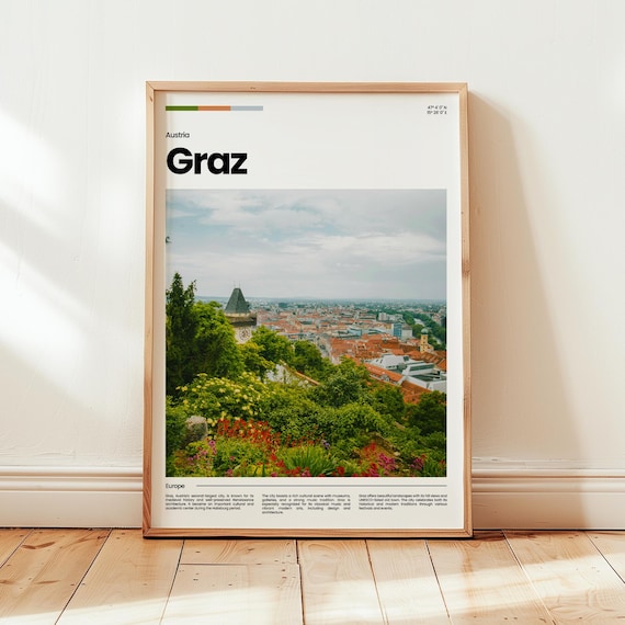 Graz Austria Old Town Clock Tower Panoramic City Travel Poster