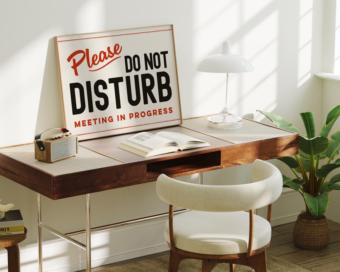 Do Not Disturb Meeting In Progress Retro Office Sign Mid Century Wall Print - Image 2