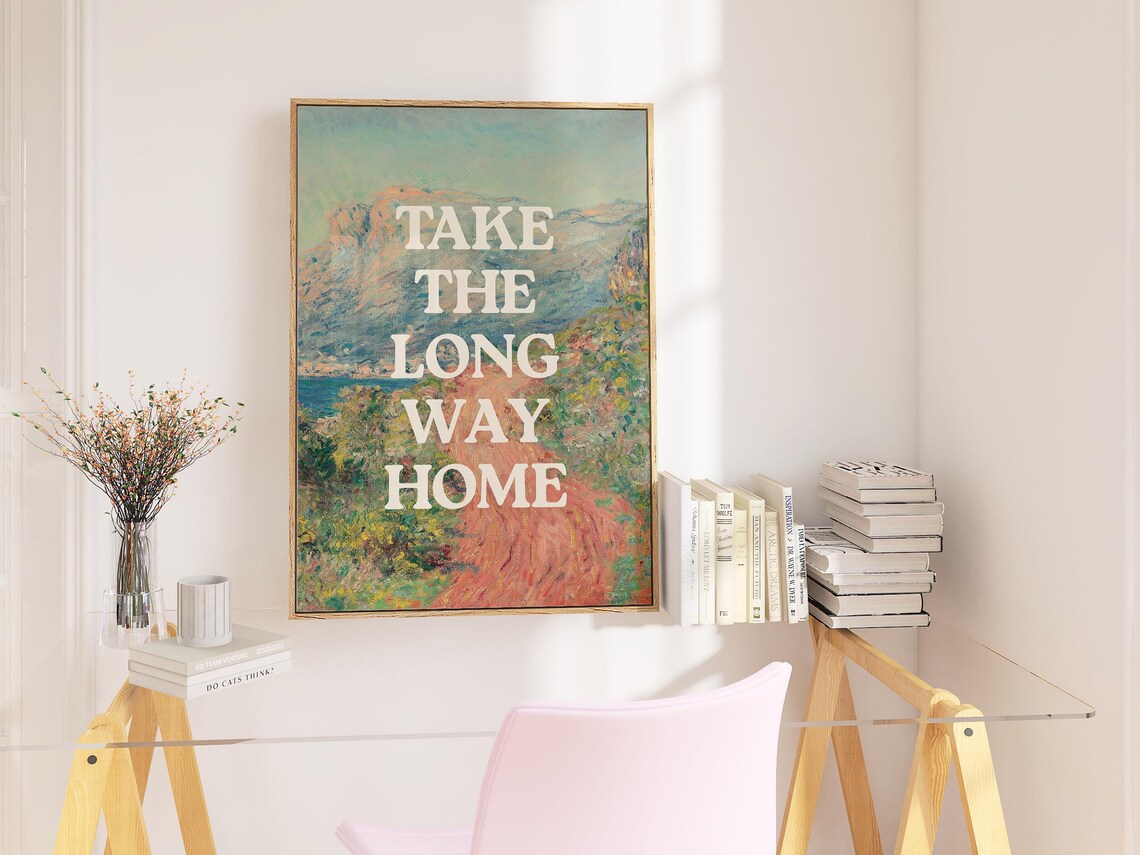 Take The Long Way Home Quote On Impressionist Coastal Painting Wall Art Print - Image 2