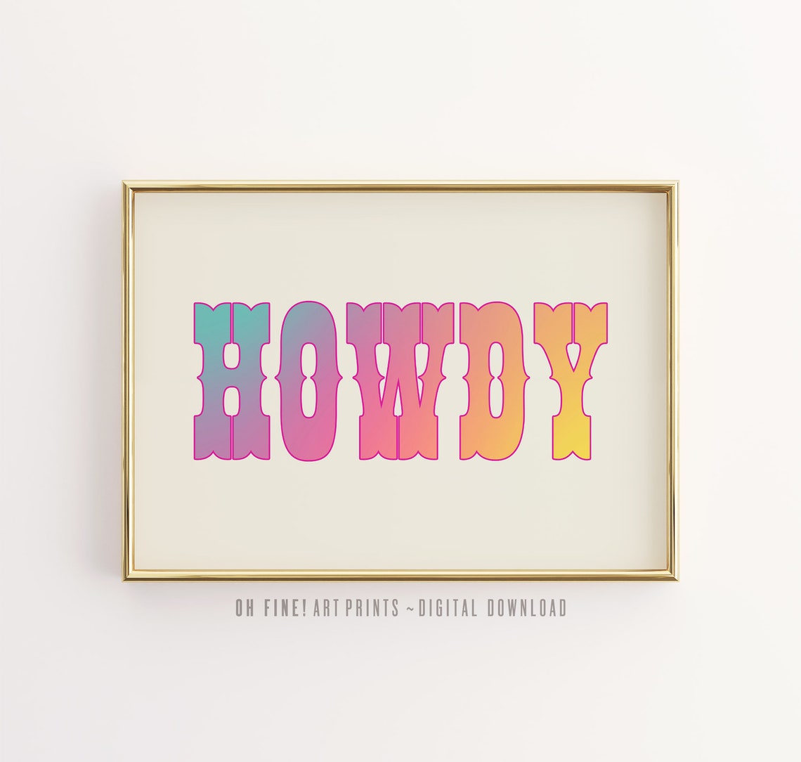 Howdy Wall Art Boho Cowboy Cowgirl Print Cute Western Decor Print Poster