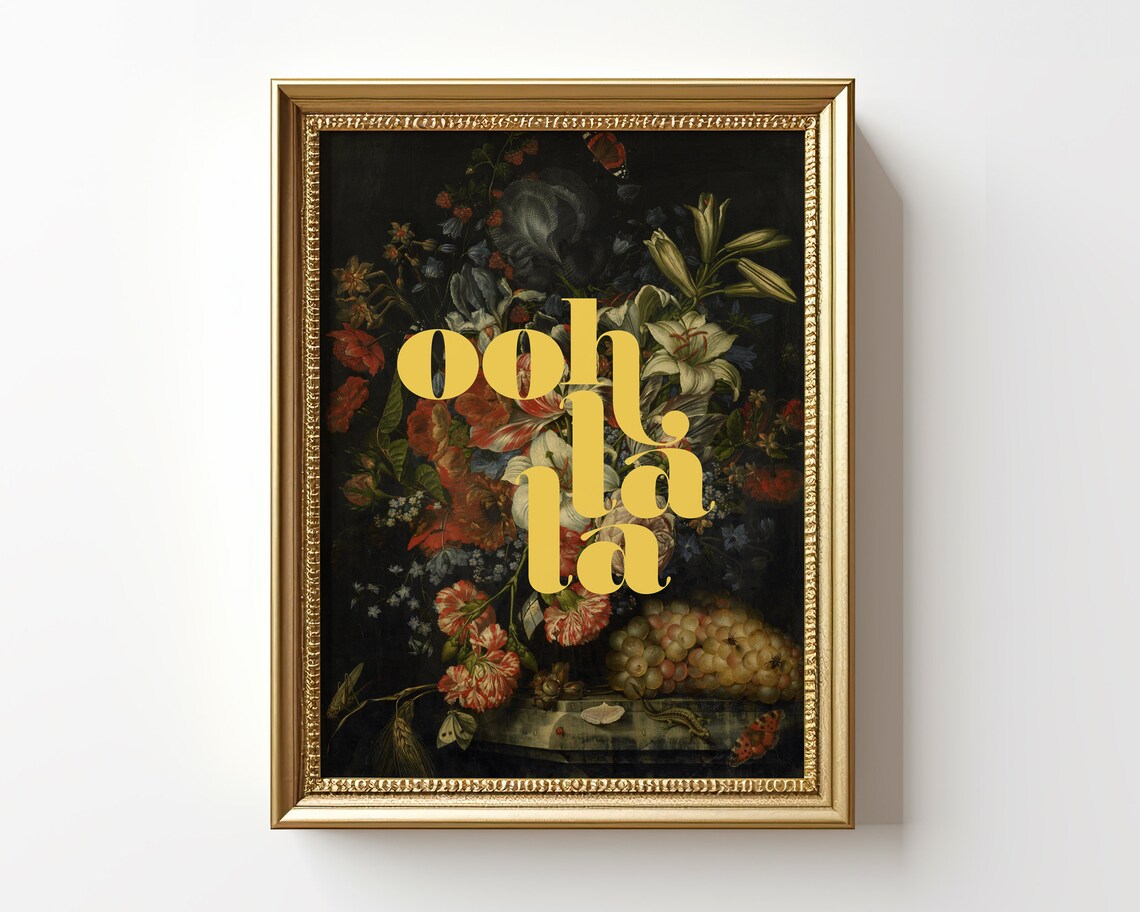 Ooh La La Pink Floral Still Life Vintage Roses Maximalist Art Poster