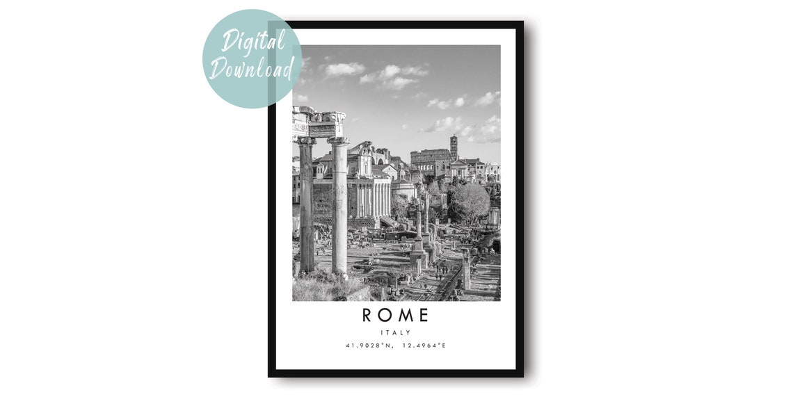 Rome Ancient Roman Forum Ruins Columns Black and White Photo Poster