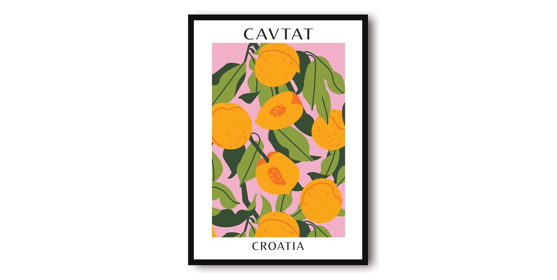 Cavtat Croatia Sunny Golden Orange Citrus Fruit Market Art Poster