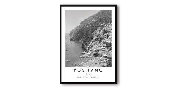 Positano Italy Black and White Travel Poster