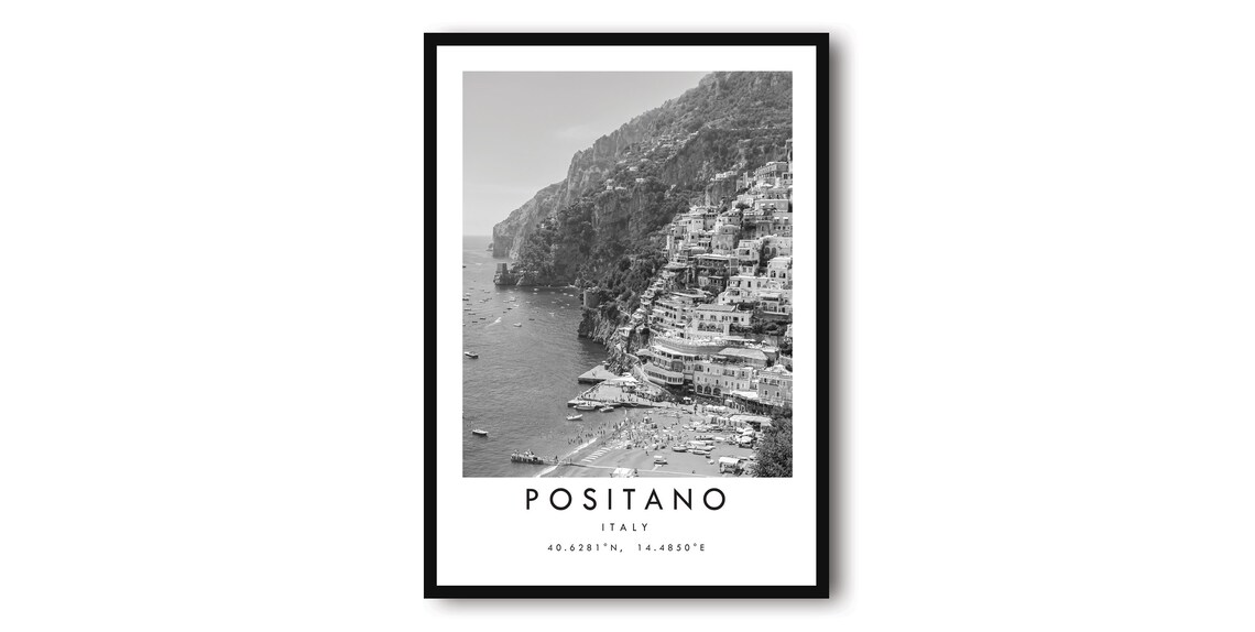 Positano Italy Black and White Travel Poster