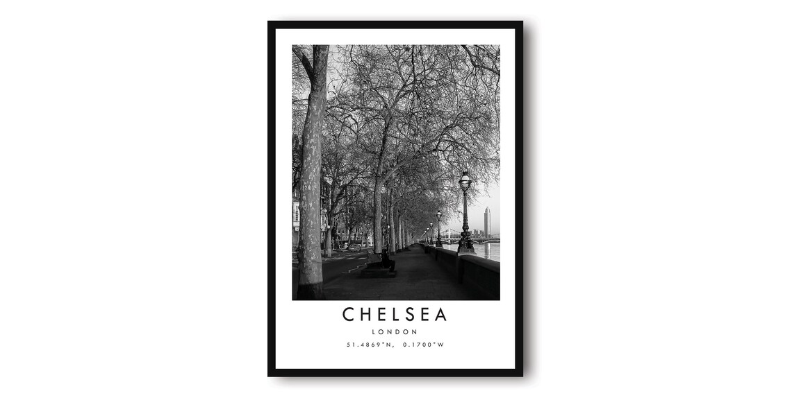 Chelsea, London Black-and-White Travel Poster