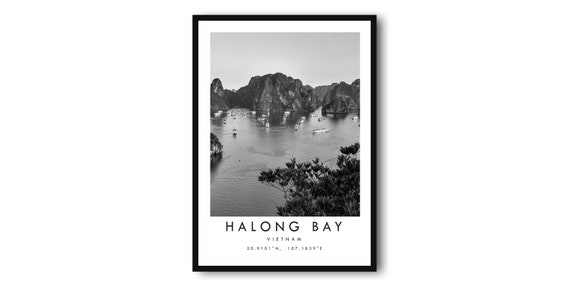 Halong Bay Minimalist Travel Poster, Black And White
