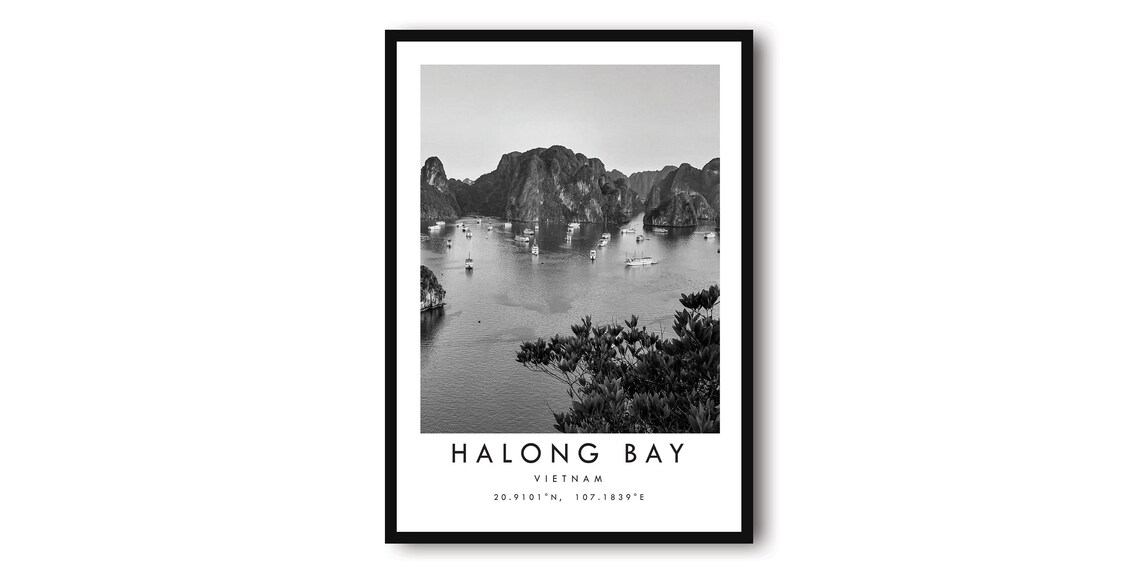 Halong Bay Minimalist Travel Poster, Black And White