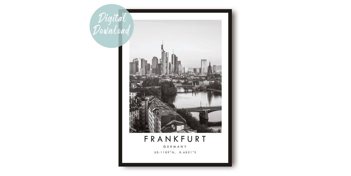 Frankfurt Germany Black And White Skyline Cityscape Photo Poster