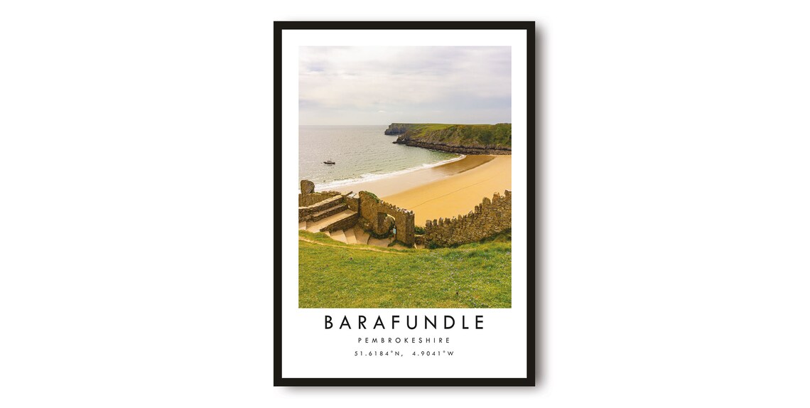 Barafundle Bay Travel Poster, Minimalist Pembrokeshire
