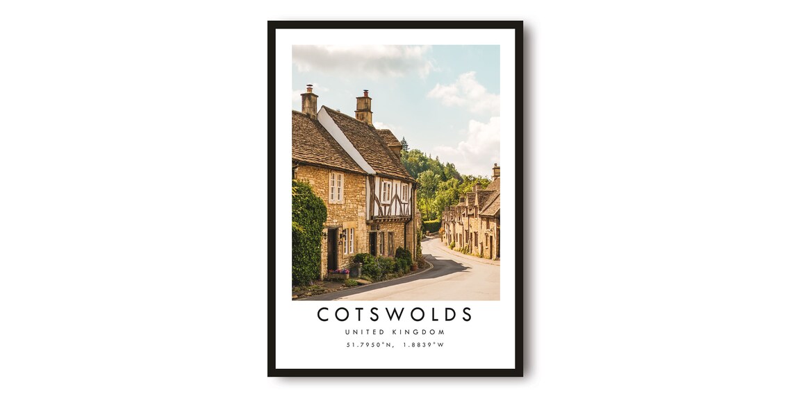 Cotswolds Travel Poster, England Wall Decor