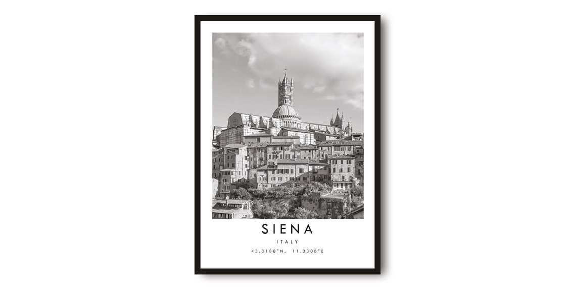 Siena Italy Cathedral Black and White Poster Travel Coordinates