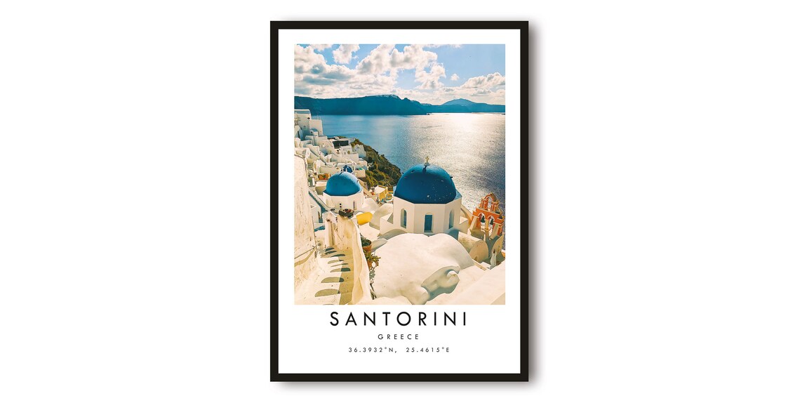 Santorini Greece Vintage Travel Poster, Fine Art