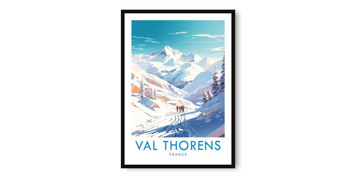 Val Thorens Travel Poster, France Skiing Print
